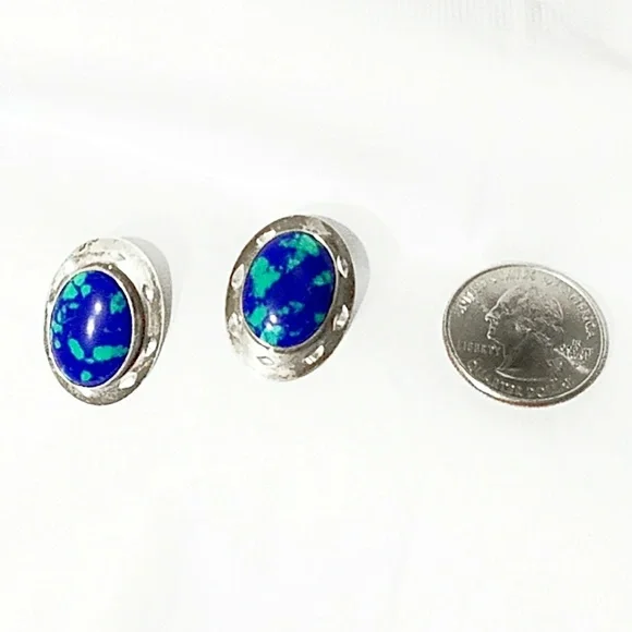 Vintage Azurite/Sterling Silver Native American Earrings - Picture 5 of 5